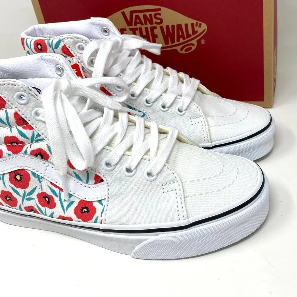 💖MEGA SALE💖VANS Sk8-HI Womens  Flowers White Leather  Cushion  VN0A5HXV891